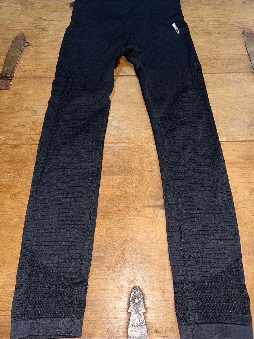 Gymshark Black Seamless 7/8 Leggings Cutout Mesh Ribbed High Waist XS - Picture 3 of 7